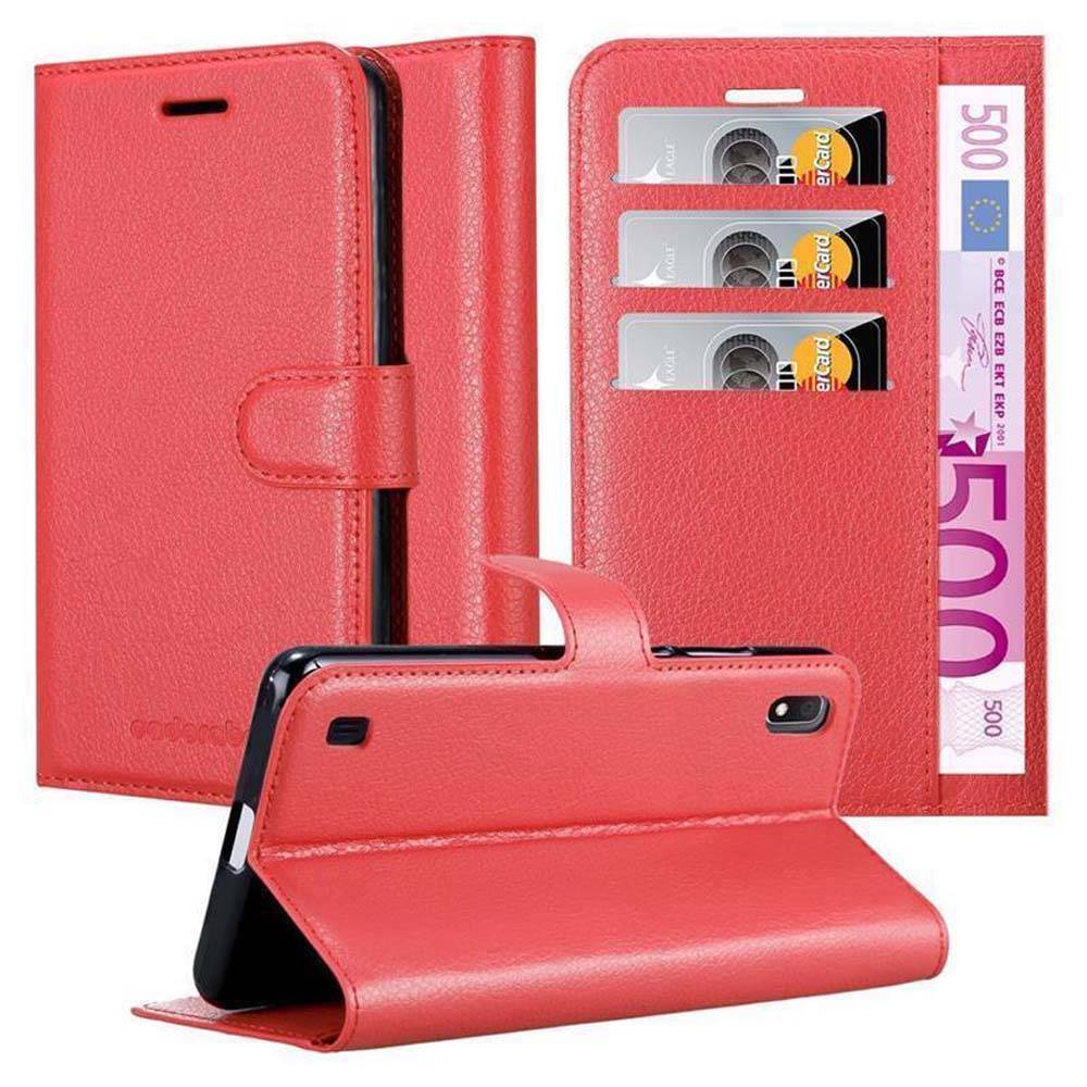 Cadorabo Hülle für Samsung Galaxy A10 / M10 Schutz Hülle in Rot Handyhülle Etui Case Cover Magnetverschluss