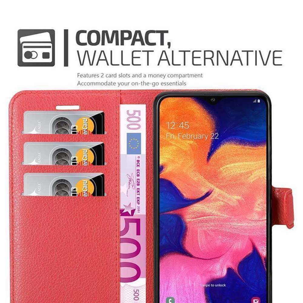 Cadorabo Hülle für Samsung Galaxy A10 / M10 Schutz Hülle in Rot Handyhülle Etui Case Cover Magnetverschluss