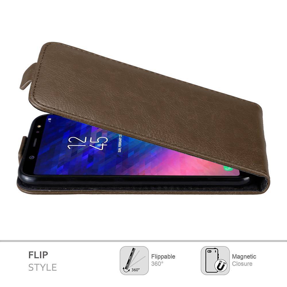 Cadorabo Hülle für Samsung Galaxy A6 PLUS 2018 Schutz Hülle in Braun Flip Etui Handyhülle Case Cover