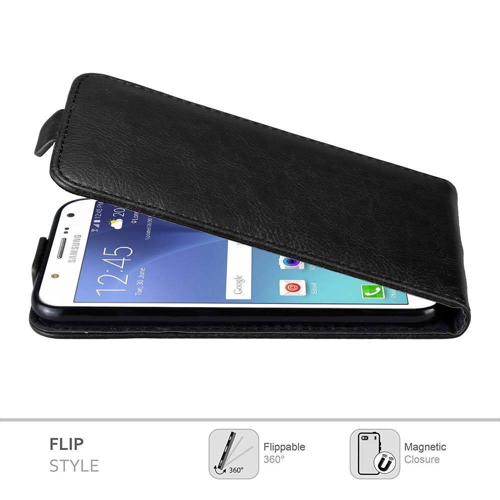 Cadorabo Hülle für Samsung Galaxy J7 2015 Schutz Hülle in Schwarz Flip Etui Handyhülle Case Cover