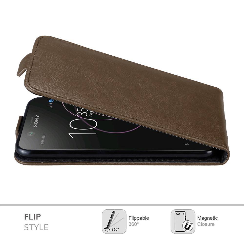 Cadorabo Hülle für Sony Xperia XZ1 Schutz Hülle in Braun Flip Etui Handyhülle Case Cover