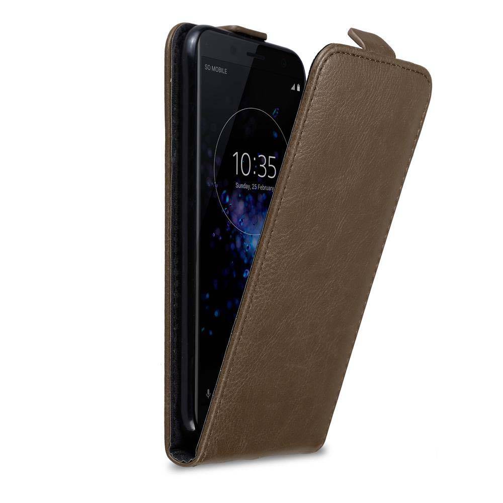 Cadorabo Hülle für Sony Xperia XZ2 COMPACT Schutz Hülle in Braun Flip Etui Handyhülle Case Cover