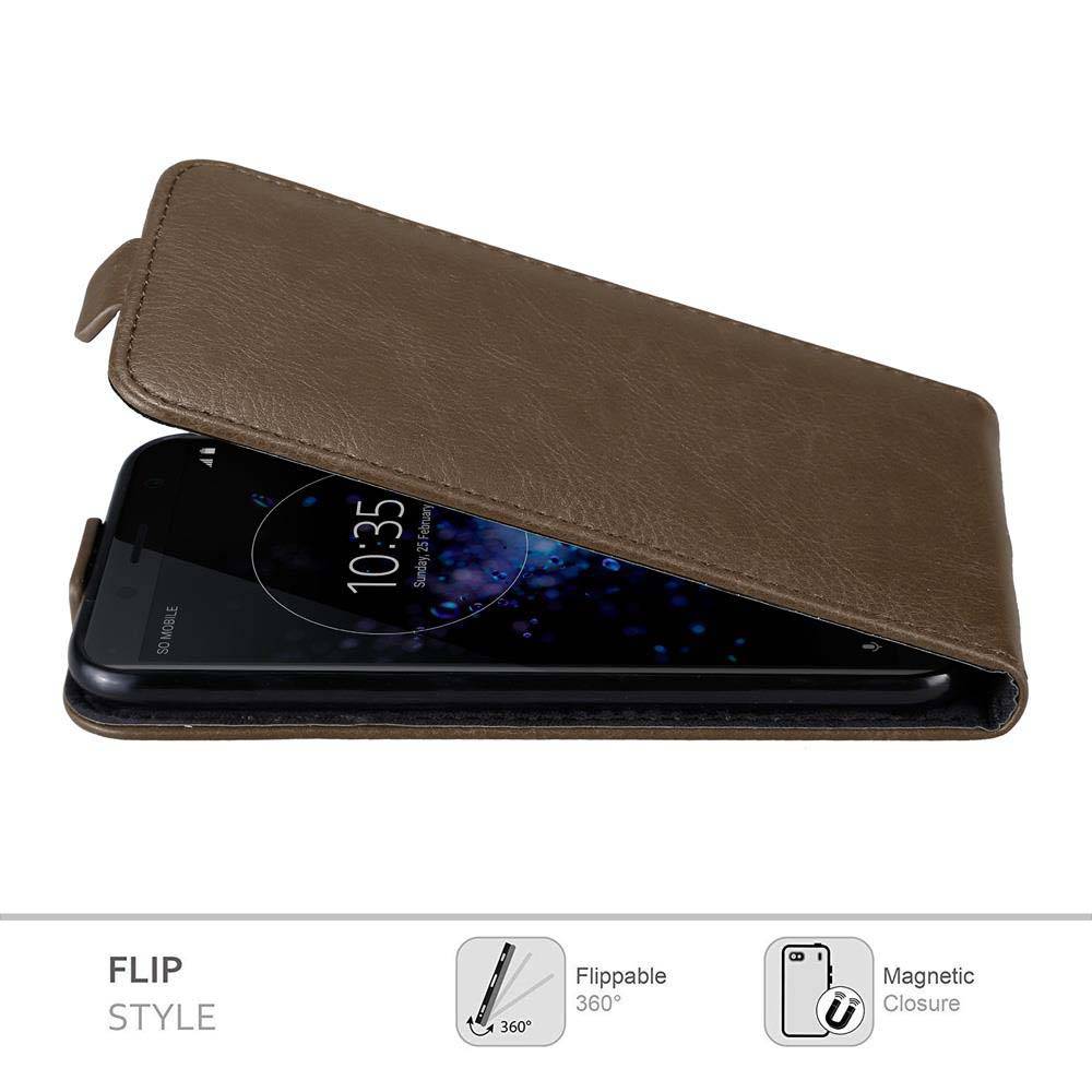 Cadorabo Hülle für Sony Xperia XZ2 COMPACT Schutz Hülle in Braun Flip Etui Handyhülle Case Cover