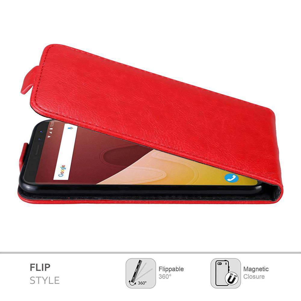 Cadorabo Hülle für WIKO VIEW GO Schutz Hülle in Rot Flip Etui Handyhülle Case Cover