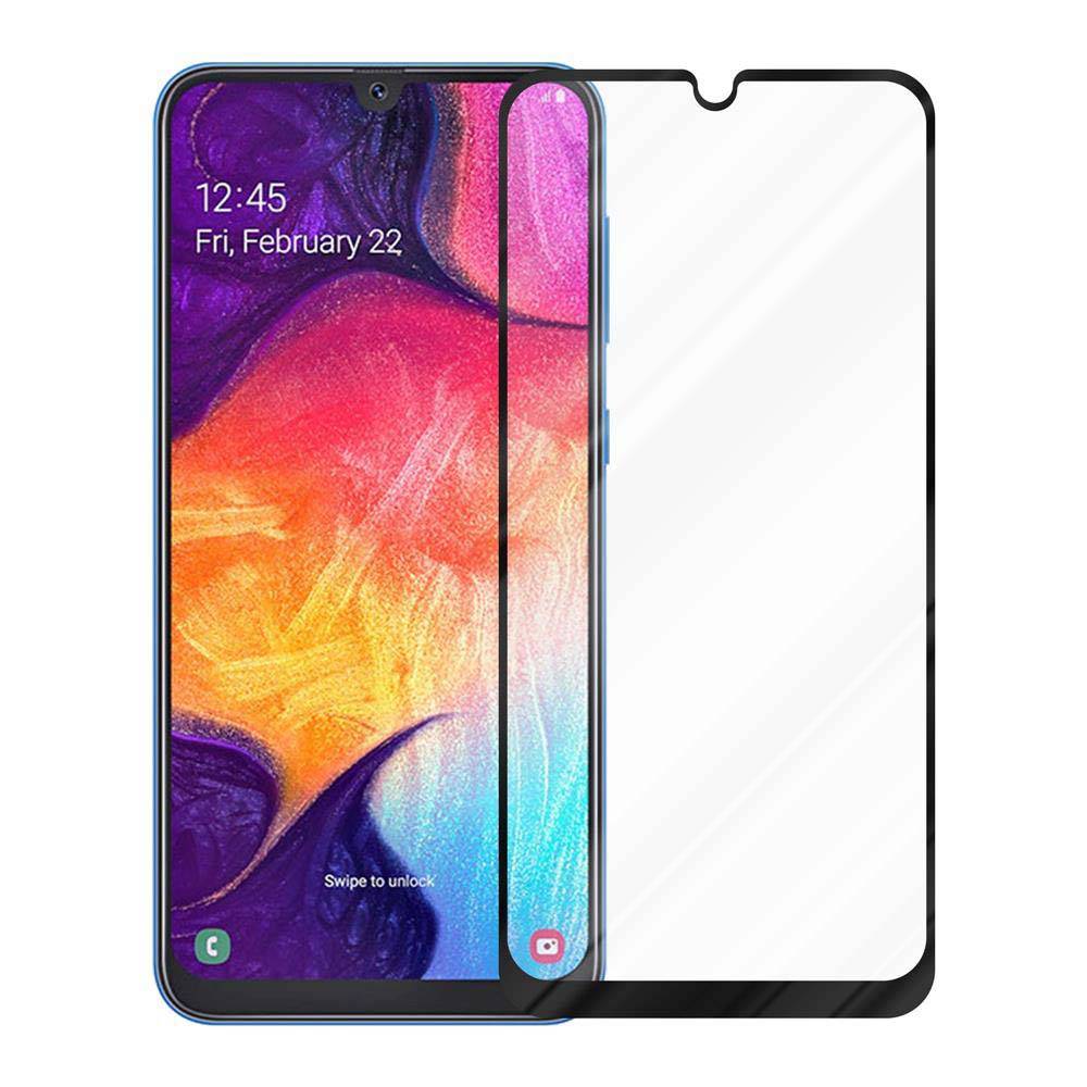 Cadorabo Panzerfolie für Samsung Galaxy A50 Schutzfolie in Schwarz Vollbild Folie Tempered Display Schutzglas