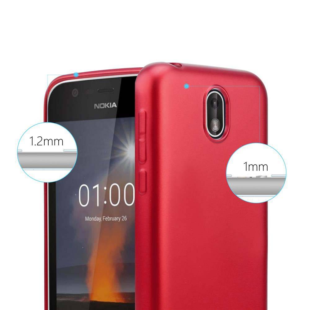 Cadorabo Schutzhülle für Nokia 1 2018 Hülle in Rot Handyhülle TPU Silikon Etui Cover Case