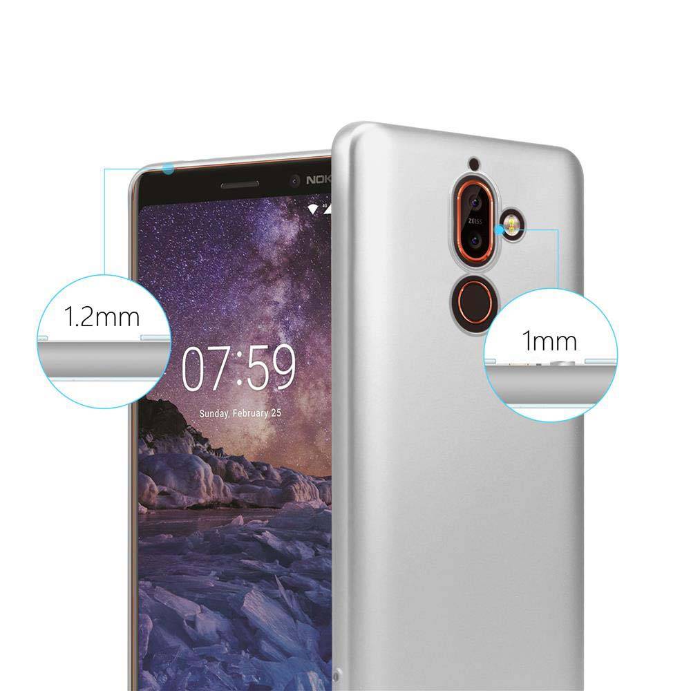 Cadorabo Schutzhülle für Nokia 7 PLUS Hülle in Silber Handyhülle TPU Silikon Etui Cover Case