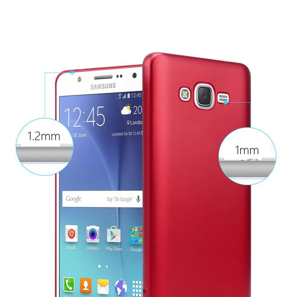 Cadorabo Schutzhülle für Samsung Galaxy J7 2015 Hülle in Rot Handyhülle TPU Silikon Etui Cover Case
