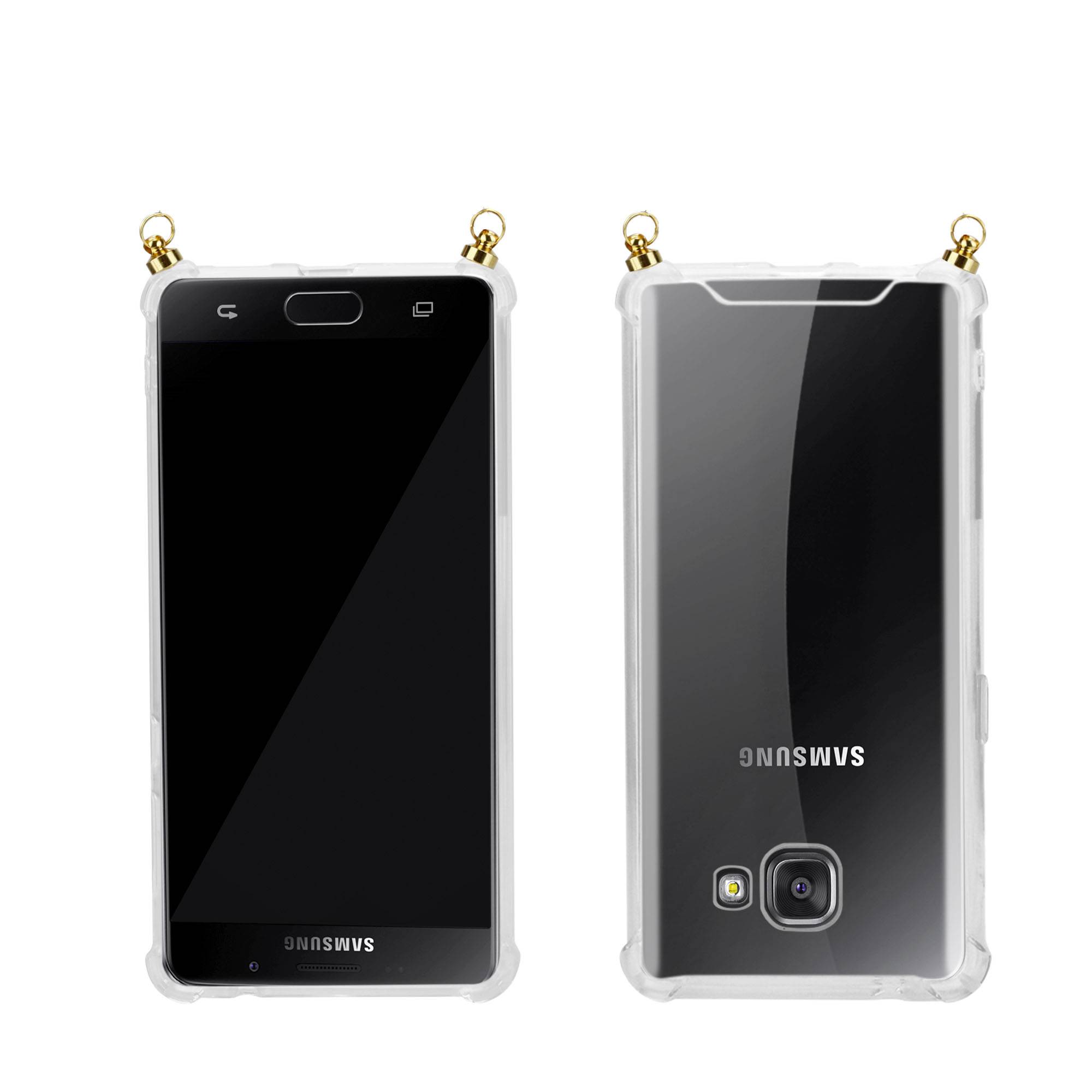 Silikon Hülle Handykette für Samsung Galaxy A5 2016 mit goldenen Ringen in DURCHSICHTIG