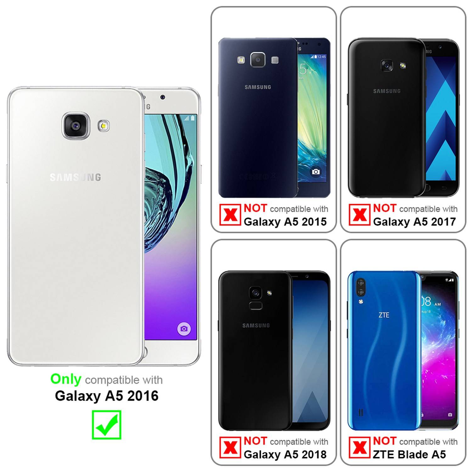 Silikon Hülle Handykette für Samsung Galaxy A5 2016 mit goldenen Ringen in DURCHSICHTIG