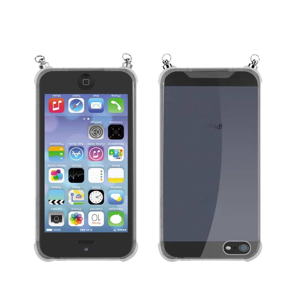 Silikon Hülle Handykette für Apple iPhone 5 / 5S / SE 2016 mit goldenen Ringen in DURCHSICHTIG