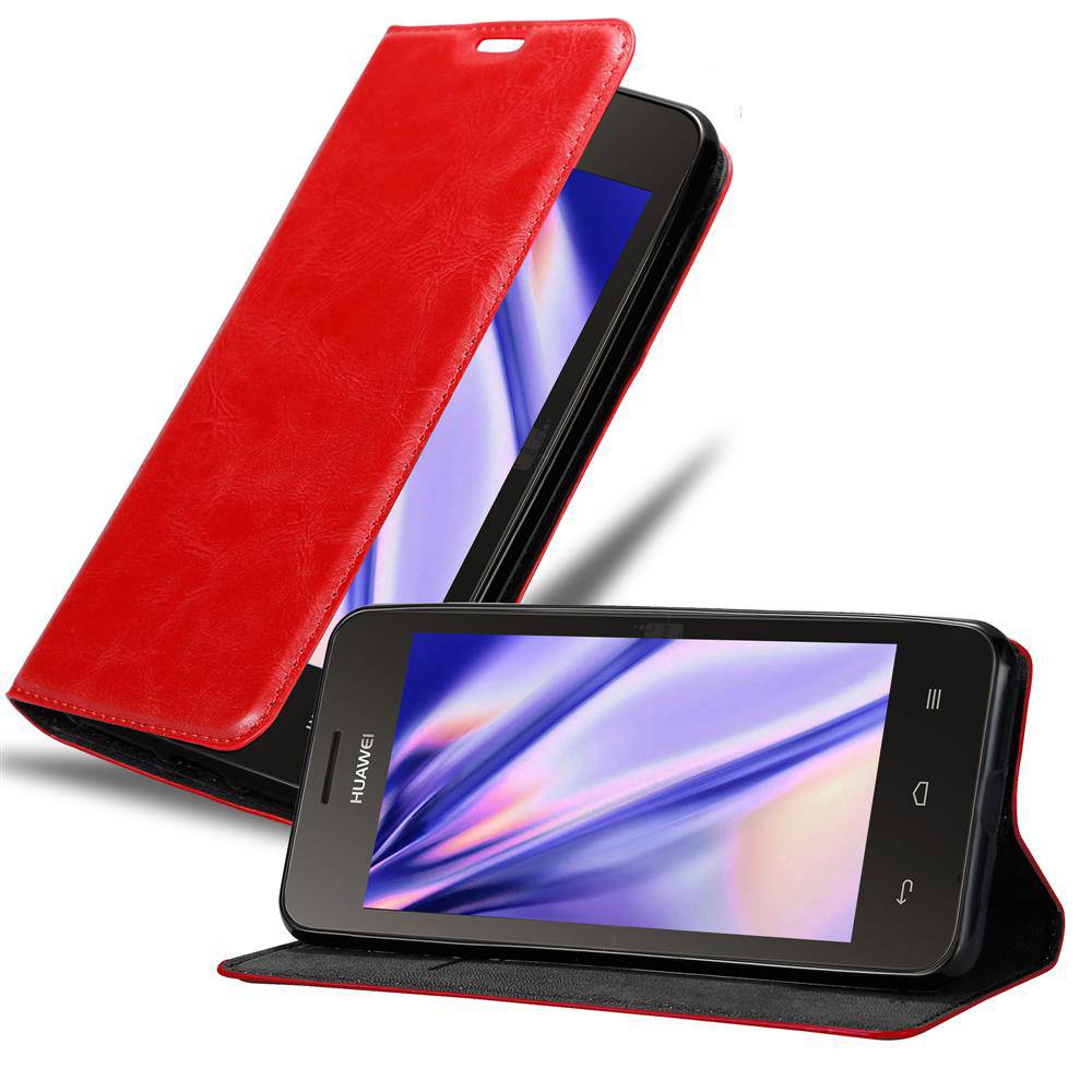 Cadorabo Hülle für Huawei Y3 / Y3C / Y330 / Y331 / Y360 Schutz Hülle in Rot Handyhülle Etui Case Cover Magnetverschluss