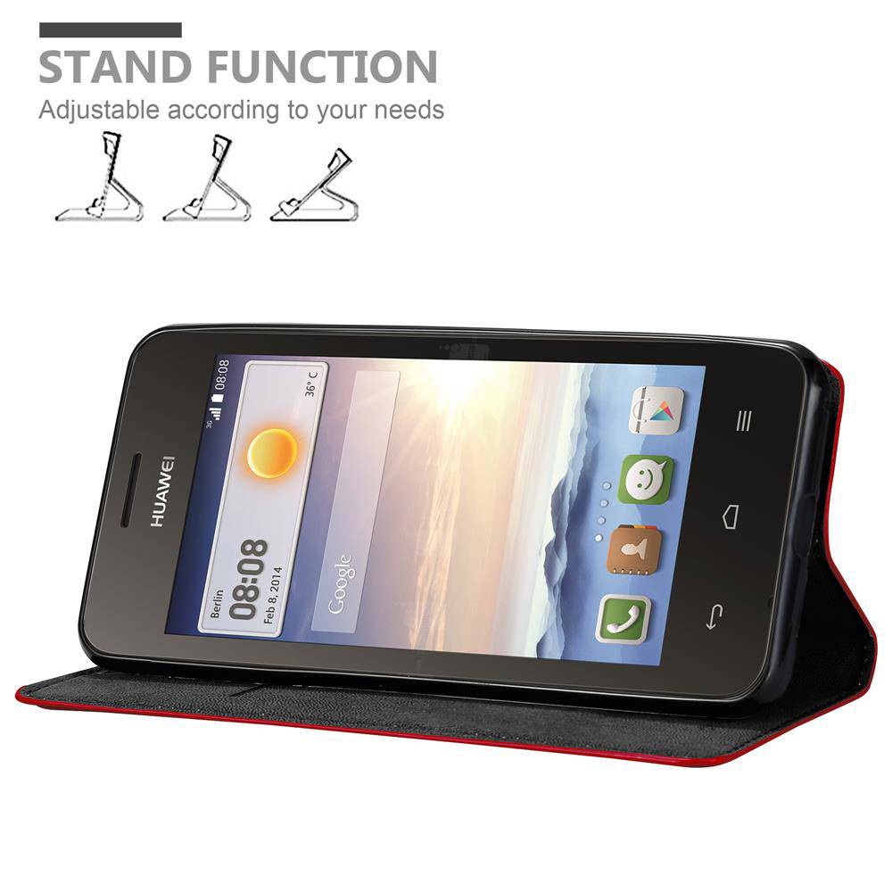 Cadorabo Hülle für Huawei Y3 / Y3C / Y330 / Y331 / Y360 Schutz Hülle in Rot Handyhülle Etui Case Cover Magnetverschluss