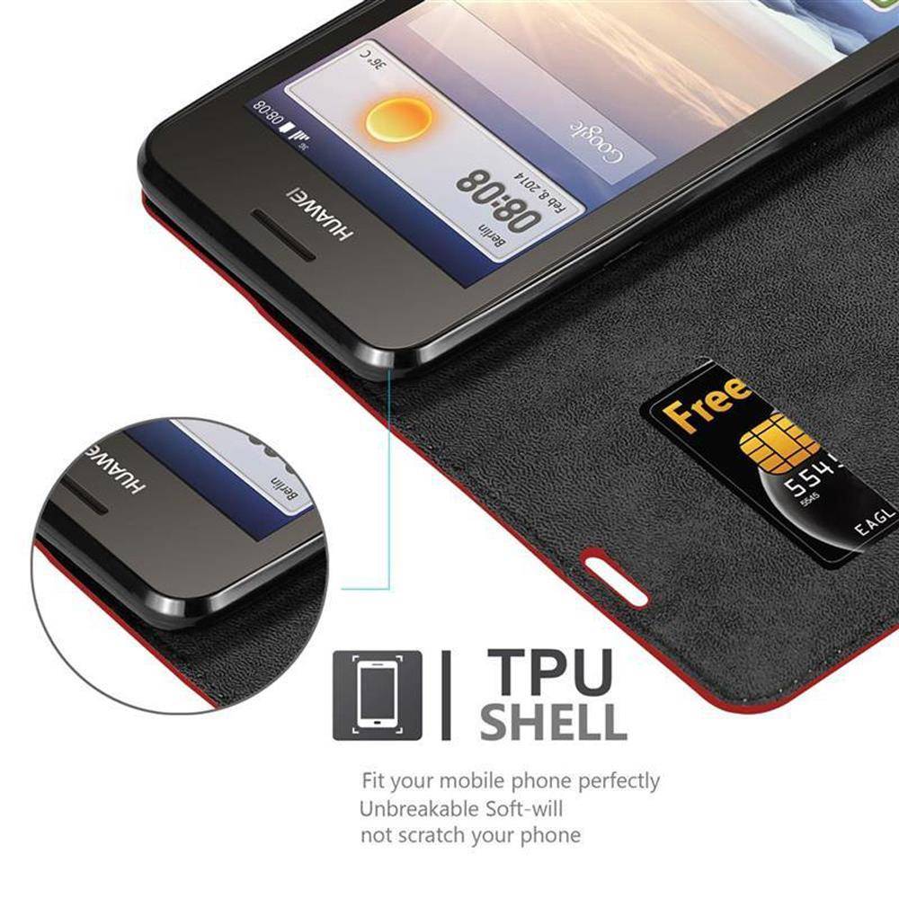 Cadorabo Hülle für Huawei Y3 / Y3C / Y330 / Y331 / Y360 Schutz Hülle in Rot Handyhülle Etui Case Cover Magnetverschluss