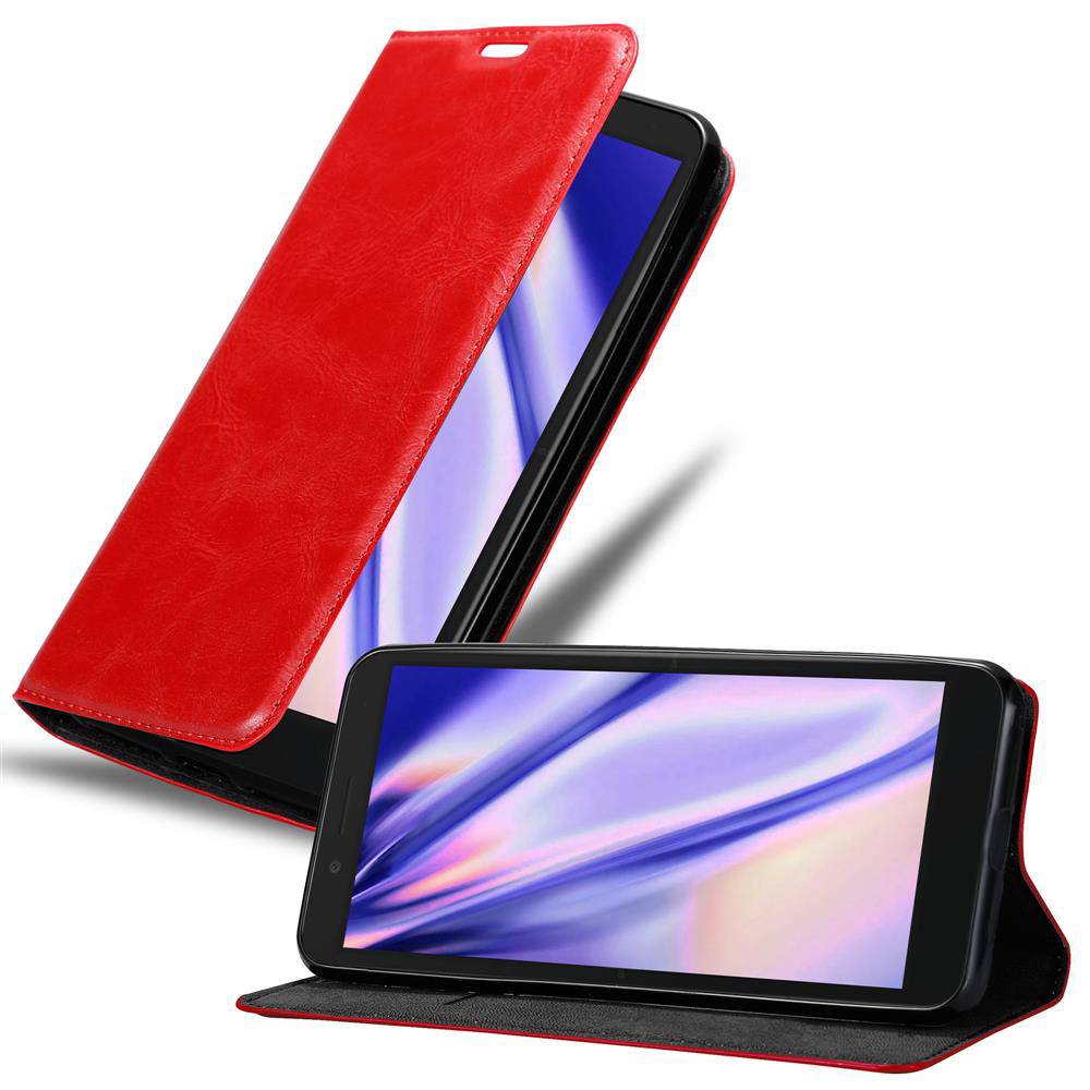 Cadorabo Hülle für Alcatel 1C 2019 Schutz Hülle in Rot Handyhülle Etui Case Cover Magnetverschluss