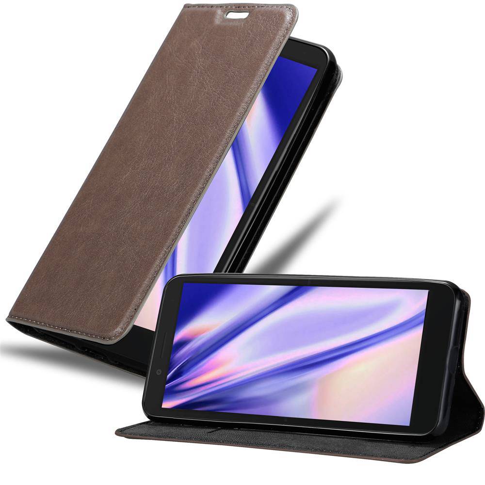 Cadorabo Hülle für Alcatel 1C 2019 Schutz Hülle in Braun Handyhülle Etui Case Cover Magnetverschluss