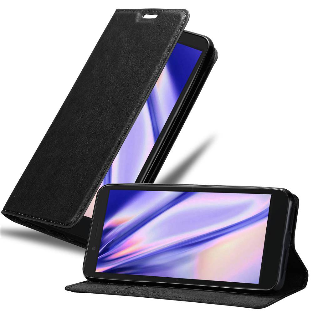 Cadorabo Hülle für Alcatel 1C 2019 Schutz Hülle in Schwarz Handyhülle Etui Case Cover Magnetverschluss