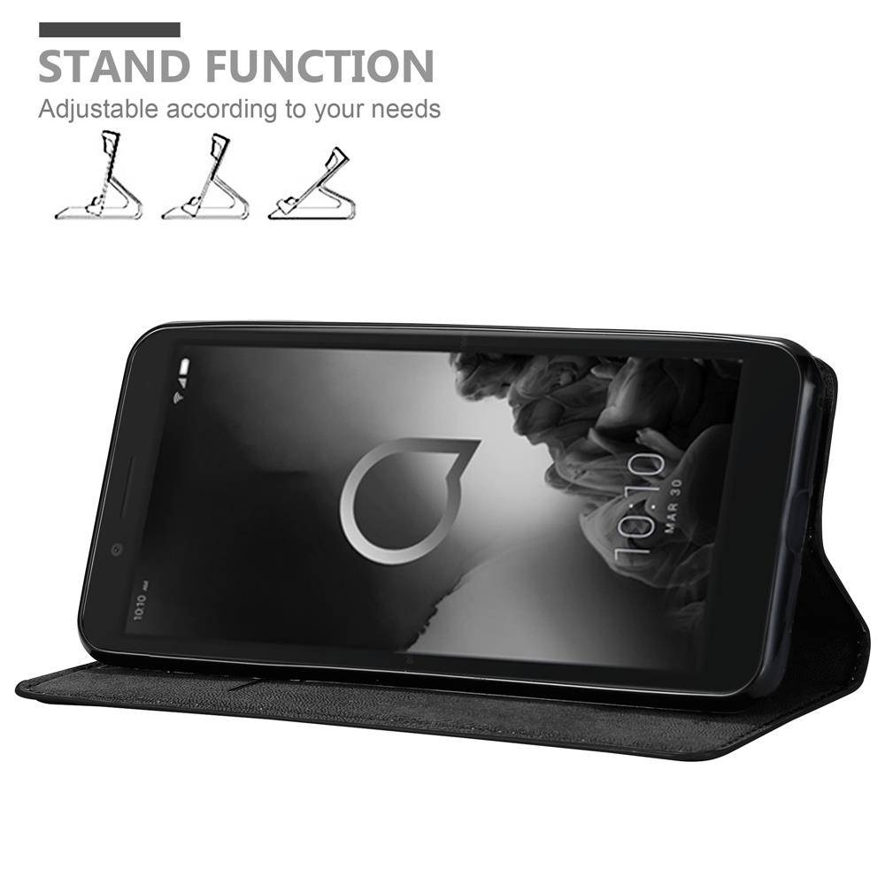 Cadorabo Hülle für Alcatel 1C 2019 Schutz Hülle in Schwarz Handyhülle Etui Case Cover Magnetverschluss