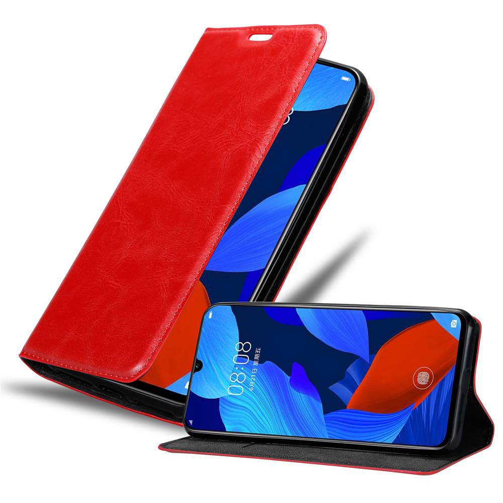 Cadorabo Hülle für Huawei NOVA 5 / 5 PRO Schutz Hülle in Rot Handyhülle Etui Case Cover Magnetverschluss