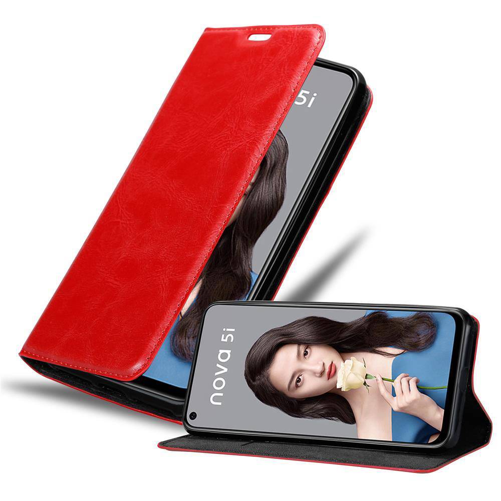 Cadorabo Hülle für Huawei NOVA 5i / P20 LITE 2019 Schutz Hülle in Rot Handyhülle Etui Case Cover Magnetverschluss