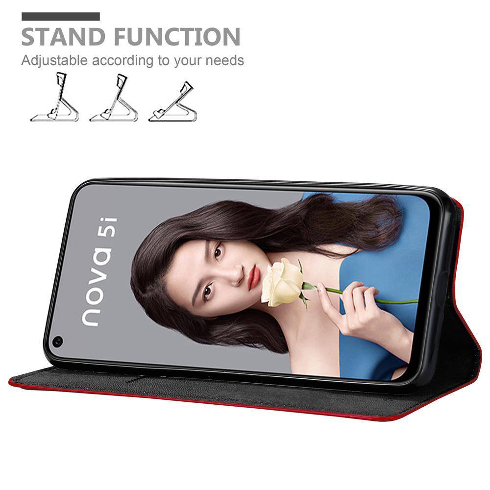 Cadorabo Hülle für Huawei NOVA 5i / P20 LITE 2019 Schutz Hülle in Rot Handyhülle Etui Case Cover Magnetverschluss