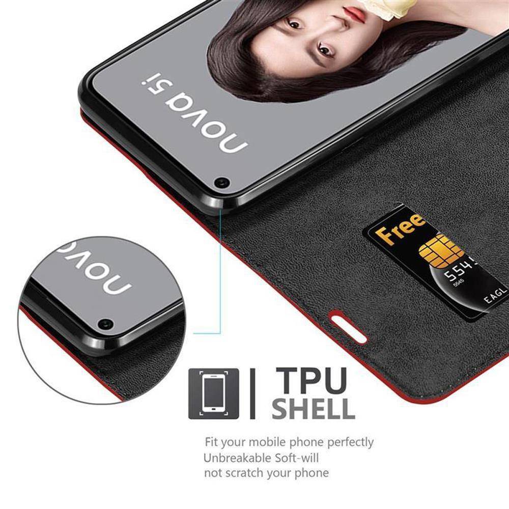 Cadorabo Hülle für Huawei NOVA 5i / P20 LITE 2019 Schutz Hülle in Rot Handyhülle Etui Case Cover Magnetverschluss