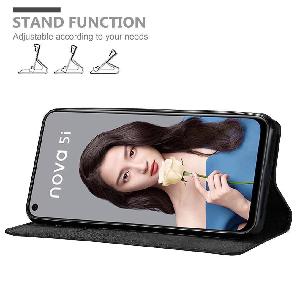 Cadorabo Hülle für Huawei NOVA 5i / P20 LITE 2019 Schutz Hülle in Schwarz Handyhülle Etui Case Cover Magnetverschluss