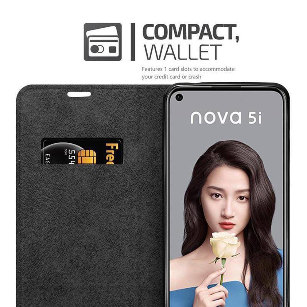 Cadorabo Hülle für Huawei NOVA 5i / P20 LITE 2019 Schutz Hülle in Schwarz Handyhülle Etui Case Cover Magnetverschluss