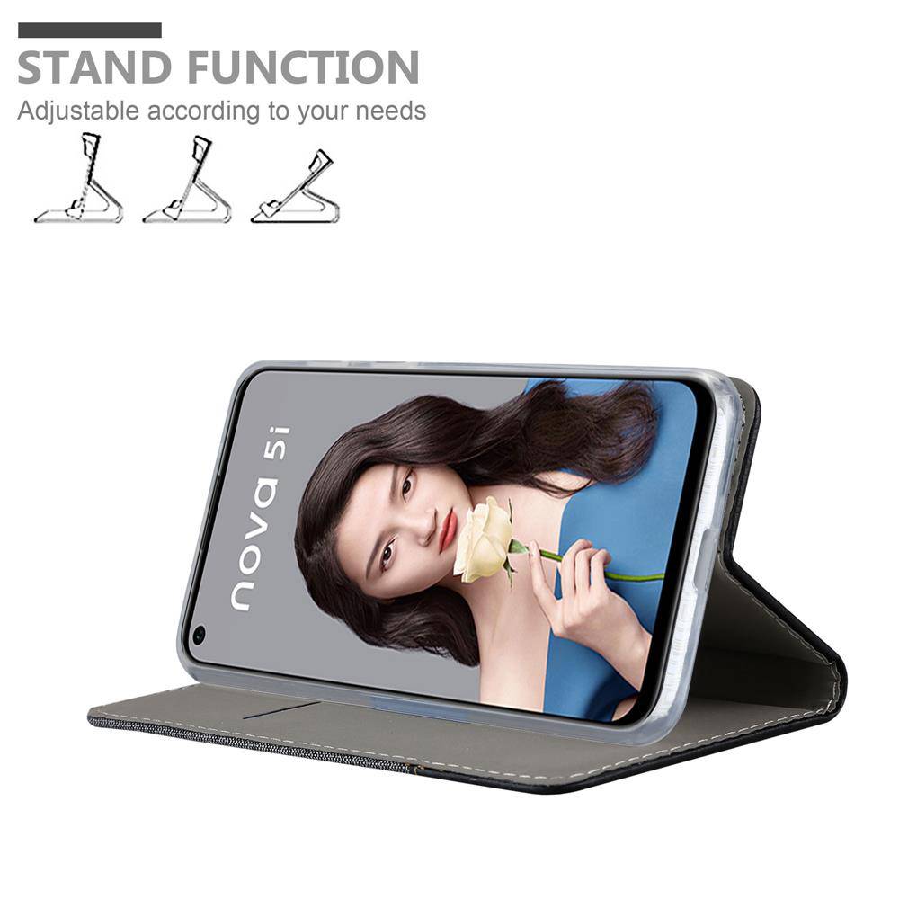 Cadorabo Hülle für Huawei NOVA 5i / P20 LITE 2019 Schutzhülle in Grau Handy Hülle Etui Book Case Cover