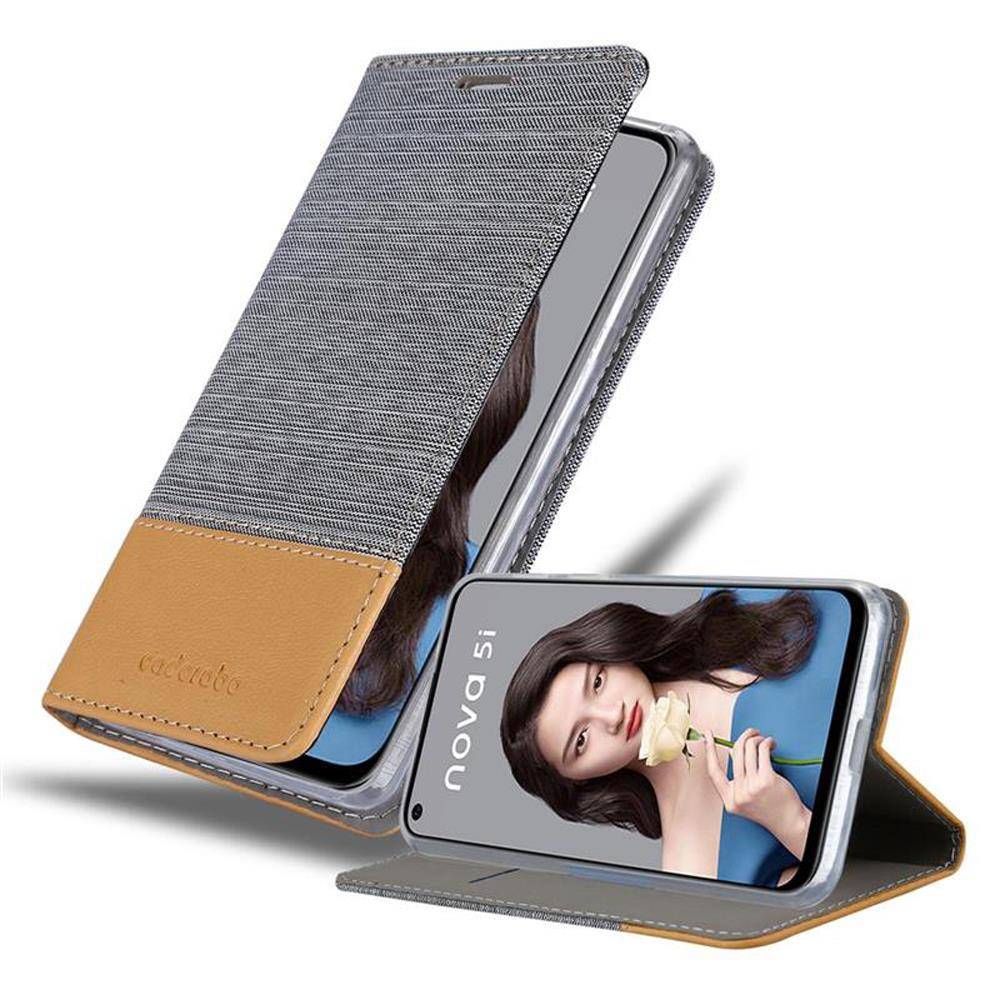 Cadorabo Hülle für Huawei NOVA 5i / P20 LITE 2019 Schutzhülle in Grau Handy Hülle Etui Book Case Cover