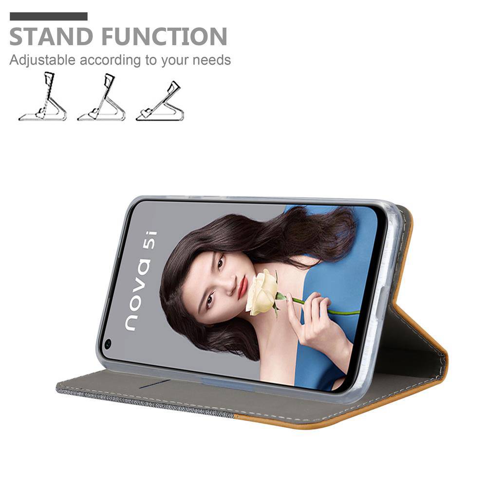 Cadorabo Hülle für Huawei NOVA 5i / P20 LITE 2019 Schutzhülle in Grau Handy Hülle Etui Book Case Cover
