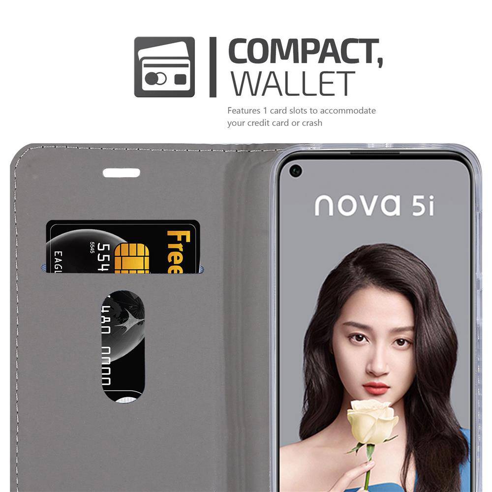 Cadorabo Hülle für Huawei NOVA 5i / P20 LITE 2019 Schutzhülle in Grau Handy Hülle Etui Book Case Cover