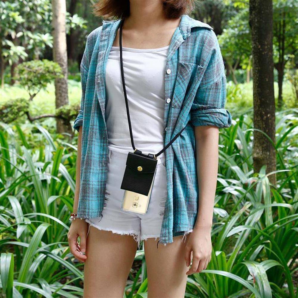 Cadorabo Hülle für Huawei NOVA PLUS Schutzhülle in Schwarz Handy Kette Silikon Kordel abnehmbares Etui