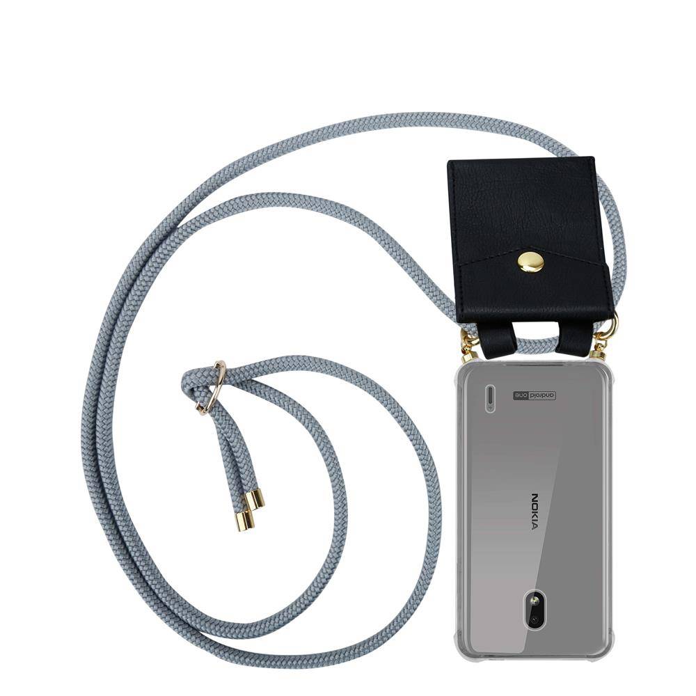 Cadorabo Hülle für Nokia 2.2 Schutzhülle in Grau Handy Kette Silikon Kordel abnehmbares Etui