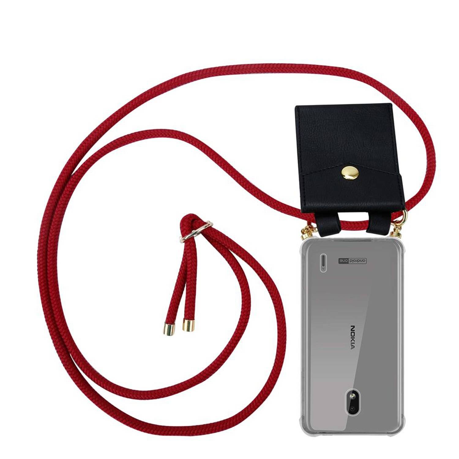 Cadorabo Hülle für Nokia 2.2 Schutzhülle in Rot Handy Kette Silikon Kordel abnehmbares Etui