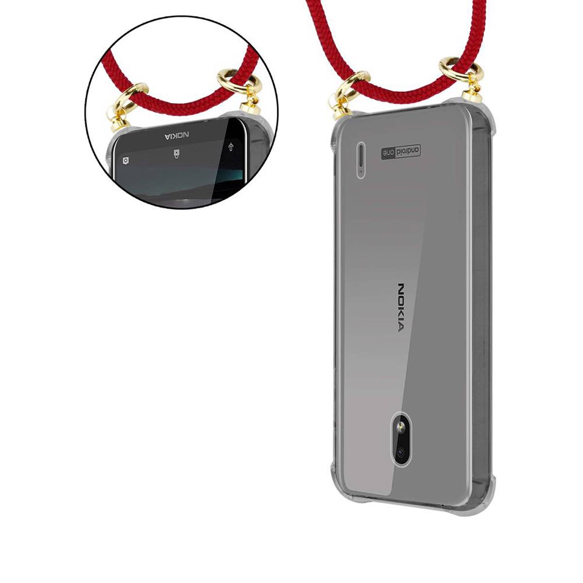 Cadorabo Hülle für Nokia 2.2 Schutzhülle in Rot Handy Kette Silikon Kordel abnehmbares Etui