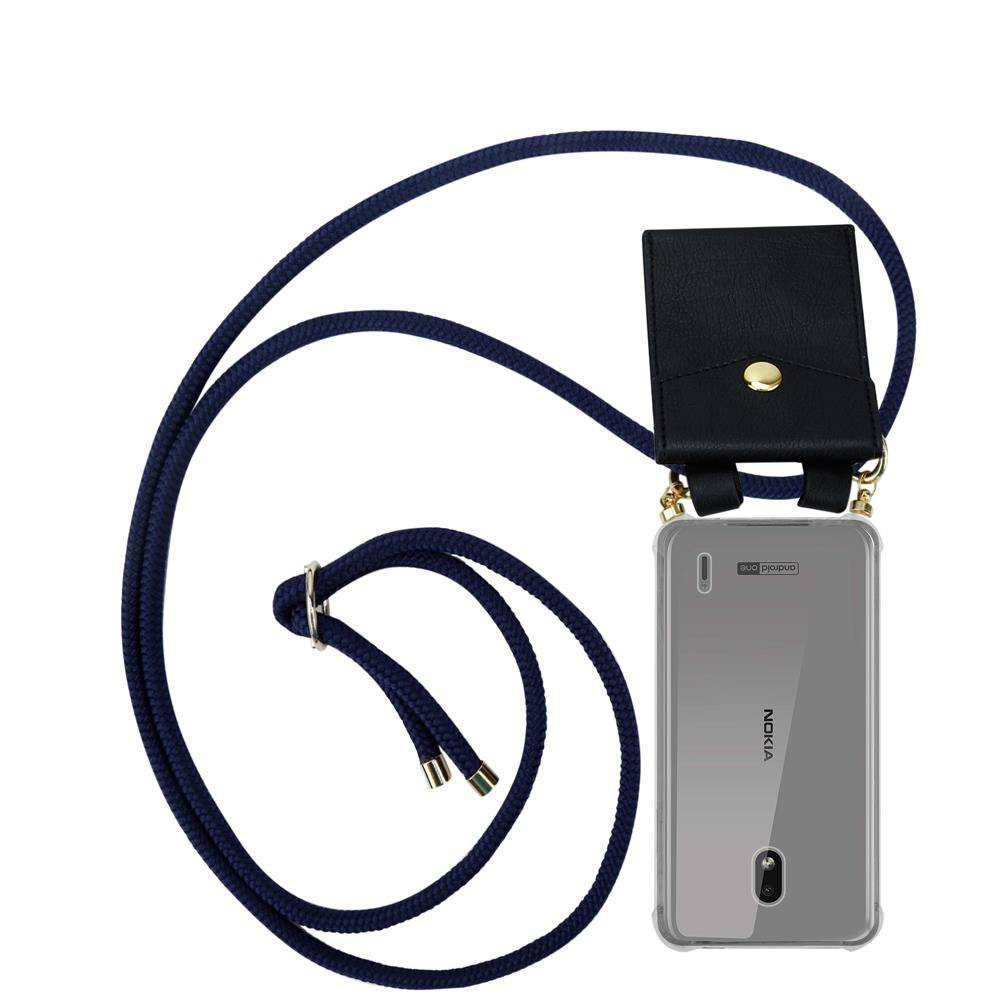 Cadorabo Handy Kette für Nokia 2.2 Hülle in TIEF BLAU - Silikon Necklace Umhänge Hülle mit Gold Ringen, Kordel Band Schnur und abnehmbarem Etui -