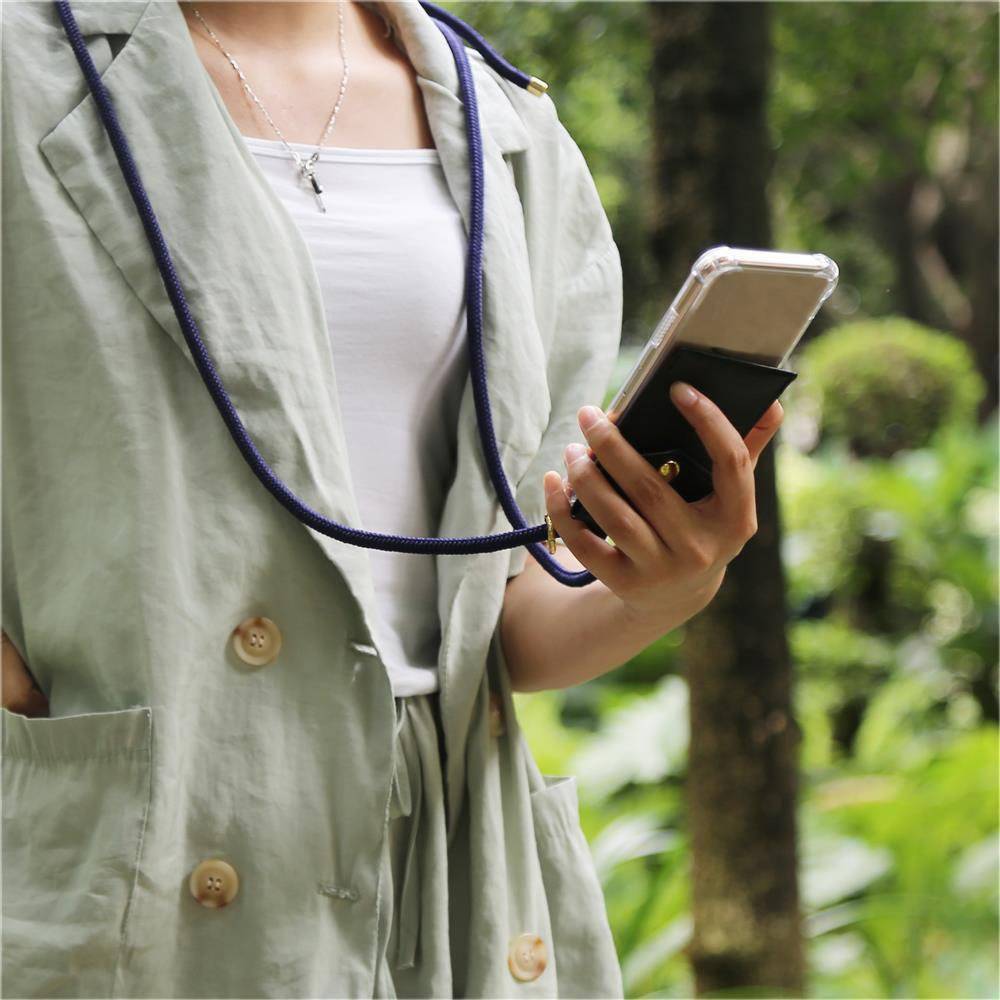 Cadorabo Handy Kette für Nokia 2.2 Hülle in TIEF BLAU - Silikon Necklace Umhänge Hülle mit Gold Ringen, Kordel Band Schnur und abnehmbarem Etui -