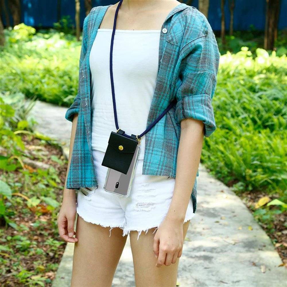 Cadorabo Handy Kette für Nokia 2.2 Hülle in TIEF BLAU - Silikon Necklace Umhänge Hülle mit Gold Ringen, Kordel Band Schnur und abnehmbarem Etui -