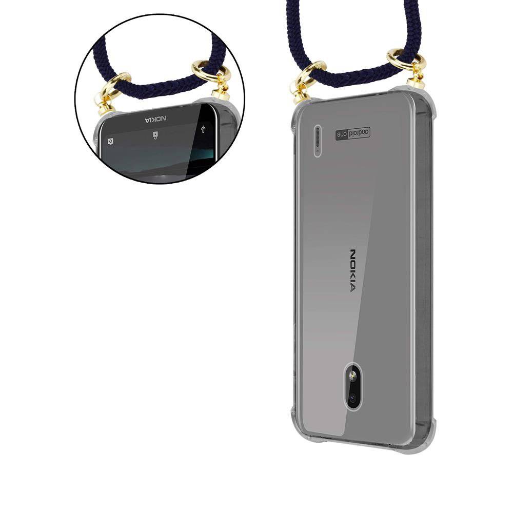 Cadorabo Handy Kette für Nokia 2.2 Hülle in TIEF BLAU - Silikon Necklace Umhänge Hülle mit Gold Ringen, Kordel Band Schnur und abnehmbarem Etui -