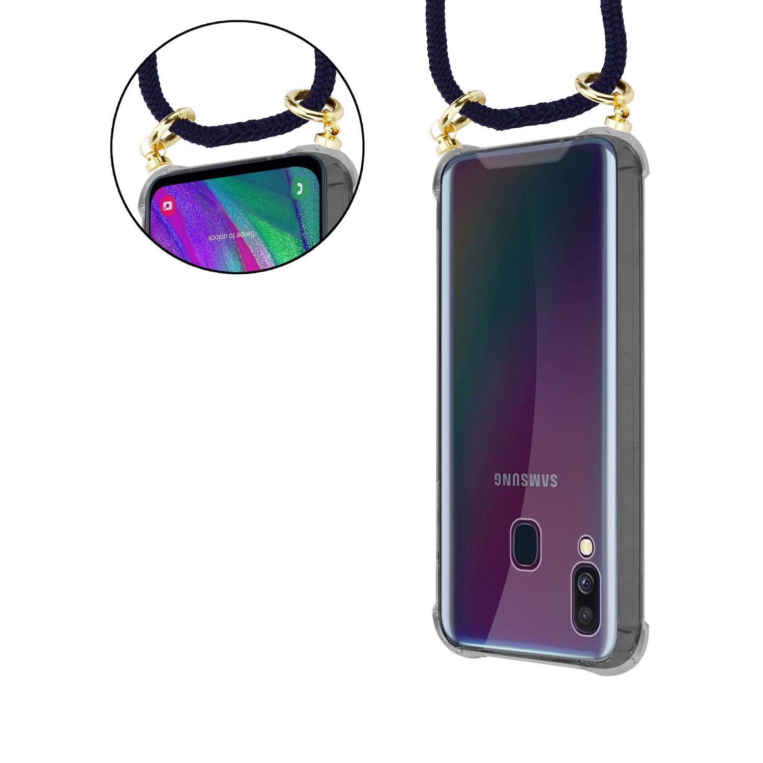 Cadorabo Hülle für Samsung Galaxy A40 Schutzhülle in Blau Handy Kette Silikon Kordel abnehmbares Etui