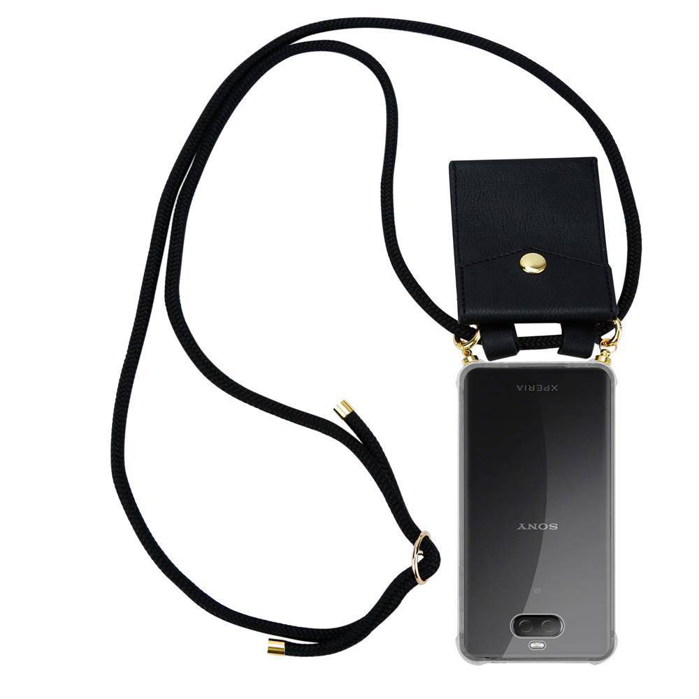 Cadorabo Hülle für Sony Xperia 10 PLUS Schutzhülle in Schwarz Handy Kette Silikon Kordel abnehmbares Etui