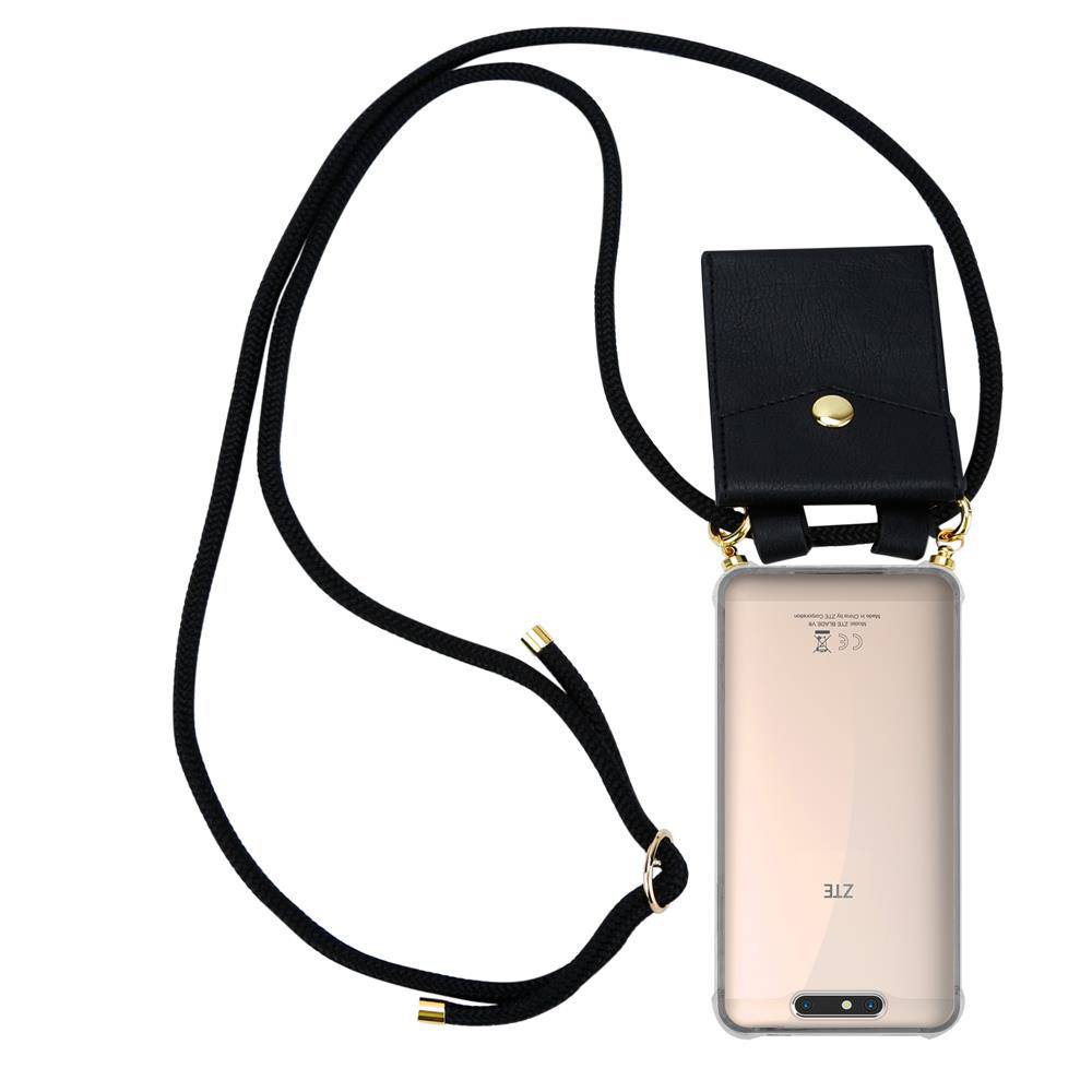 Cadorabo Hülle für ZTE Blade V8 Schutzhülle in Schwarz Handy Kette Silikon Kordel abnehmbares Etui