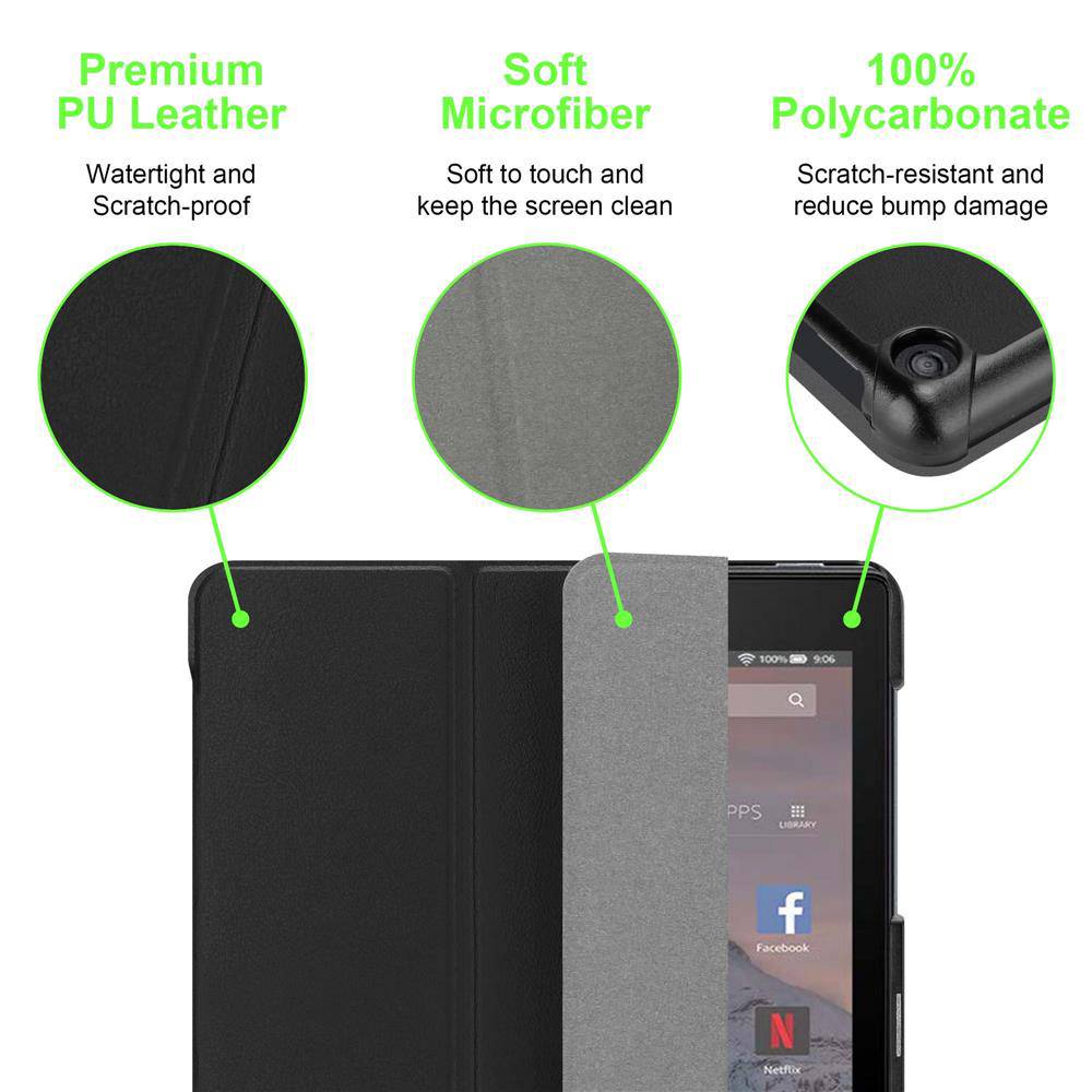 Cadorabo Schutzhülle für Kindle FIRE HD 10 2017 (7. Gen.) Tablet Hülle in Schwarz Etui Case Cover Tasche Auto Wake up