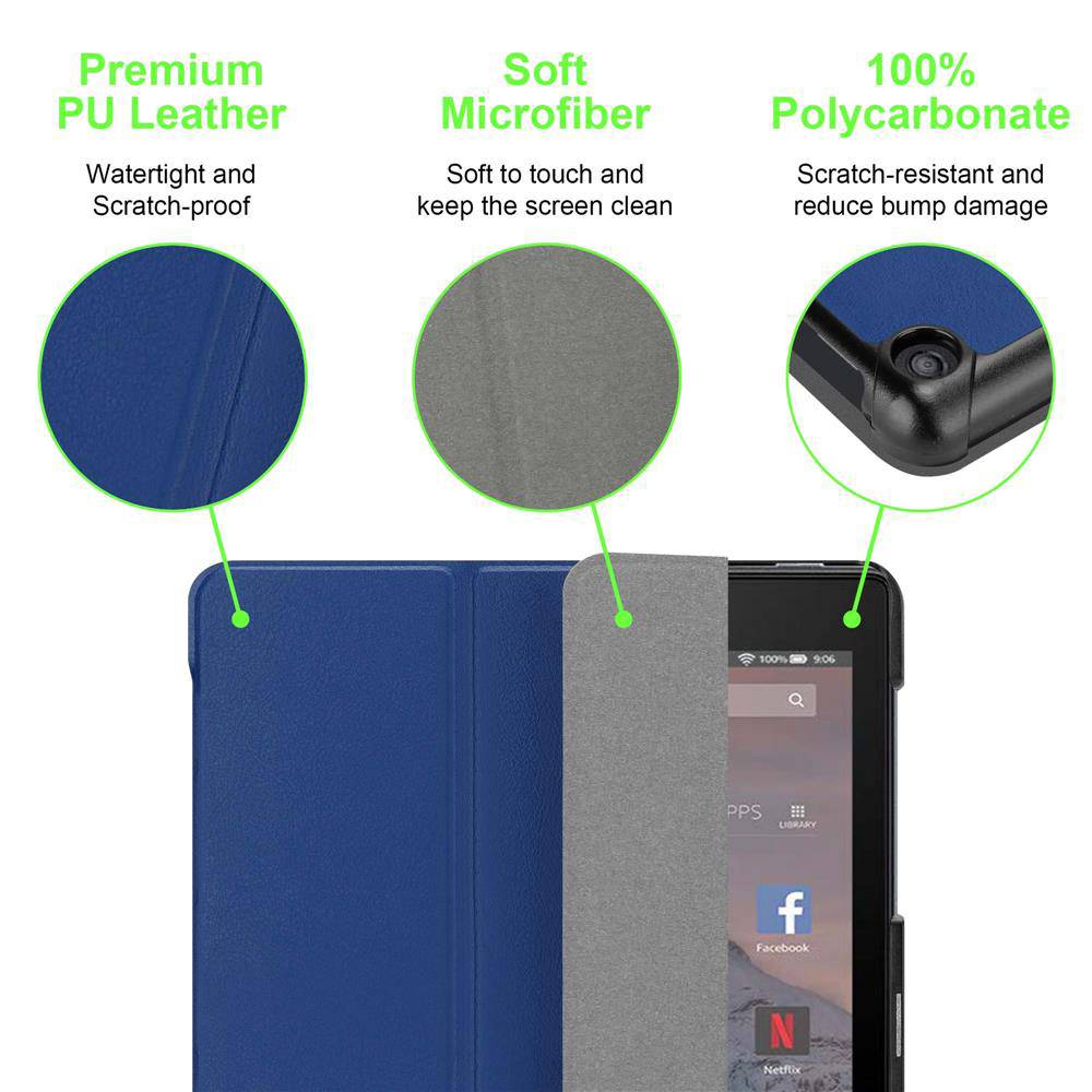 Cadorabo Schutzhülle für Kindle FIRE HD 10 2017 (7. Gen.) Tablet Hülle in Blau Etui Case Cover Tasche Auto Wake up