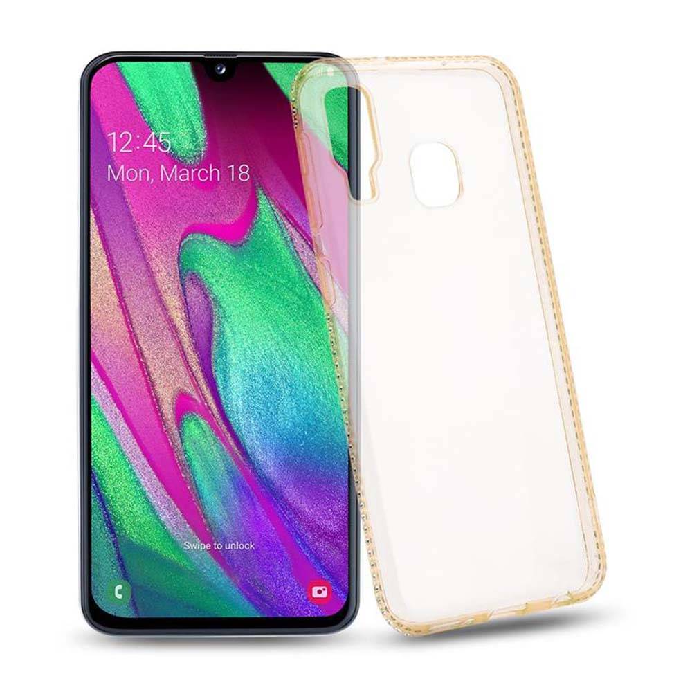 Cadorabo Hülle für Samsung Galaxy A40 Schutz Hülle in Gelb Case Cover TPU Silikon Strass Handyhülle Etui
