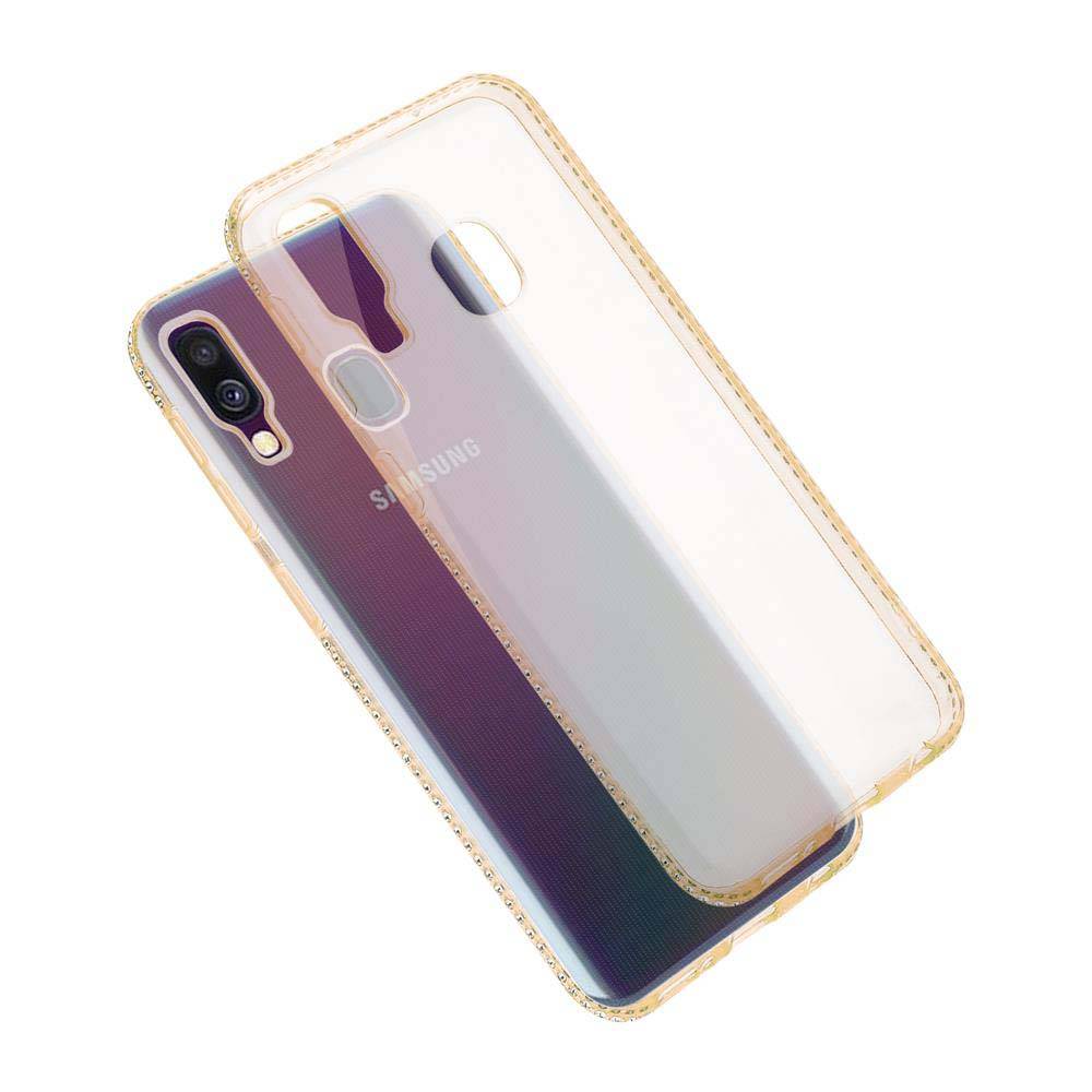 Cadorabo Hülle für Samsung Galaxy A40 Schutz Hülle in Gelb Case Cover TPU Silikon Strass Handyhülle Etui
