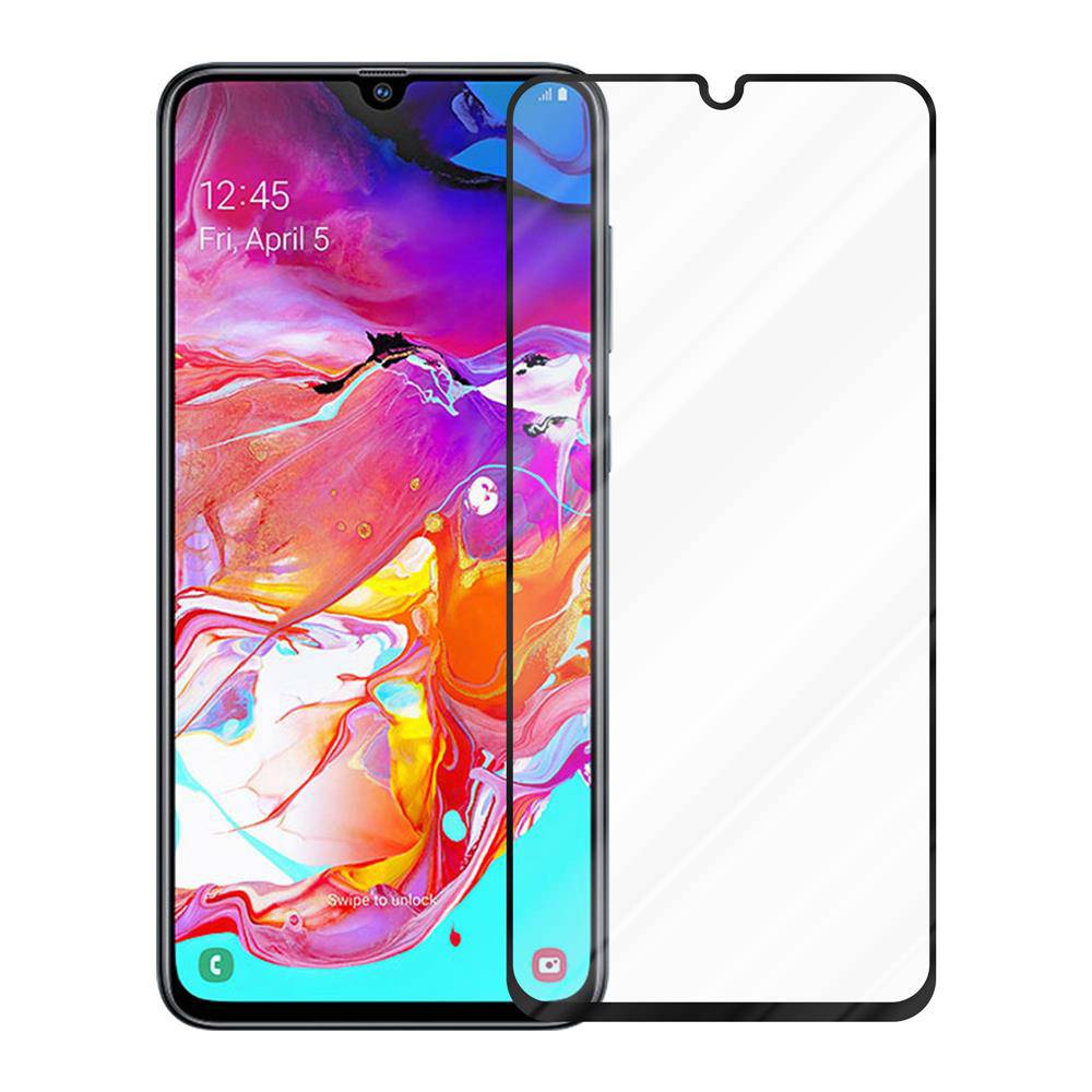 Cadorabo Vollbild Folie für Samsung Galaxy A70 / A70s in TRANSPARENT mit SCHWARZ - Gehärtetes Display-Schutzglas (RETAIL PACKAGING)