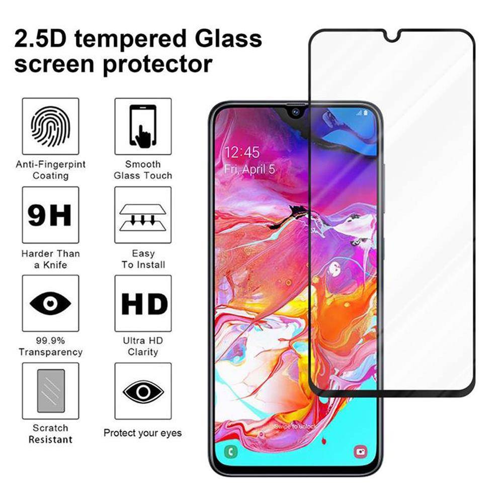 Cadorabo Vollbild Folie für Samsung Galaxy A70 / A70s in TRANSPARENT mit SCHWARZ - Gehärtetes Display-Schutzglas (RETAIL PACKAGING)