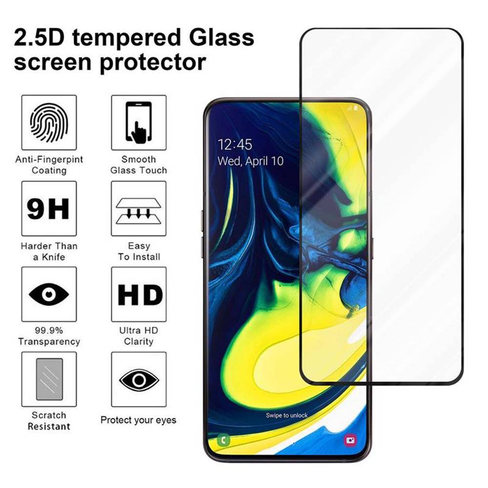 Cadorabo Vollbild Folie für Samsung Galaxy A80 / A90 4G in TRANSPARENT mit SCHWARZ - Gehärtetes Display-Schutzglas (RETAIL PACKAGING)